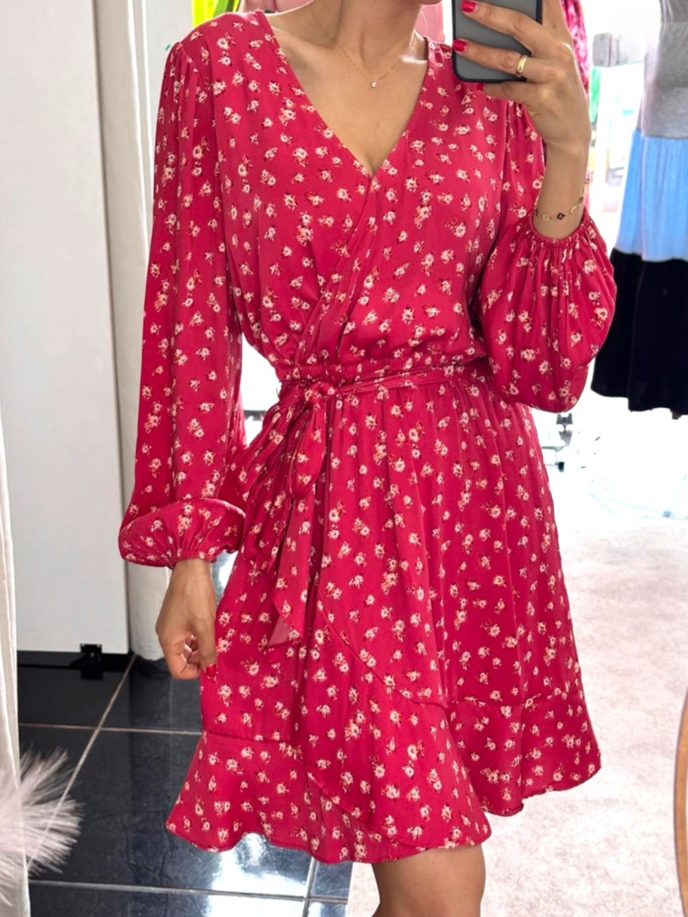 LC Lauren Conrad Boho Floral Wrap V-Neck Long Sleeve Dress
